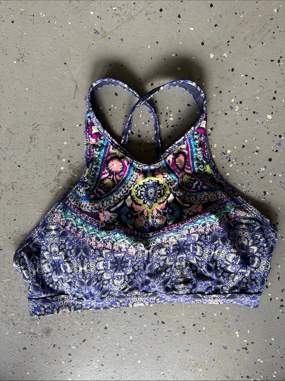 Athleta High Neck Printed Bikini Bralette - Blue, Pink, Green size 34 D/DD - Picture 1 of 5